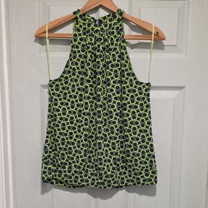 Michael Kors Green and Navy Blue Halter Graphic Tank Top